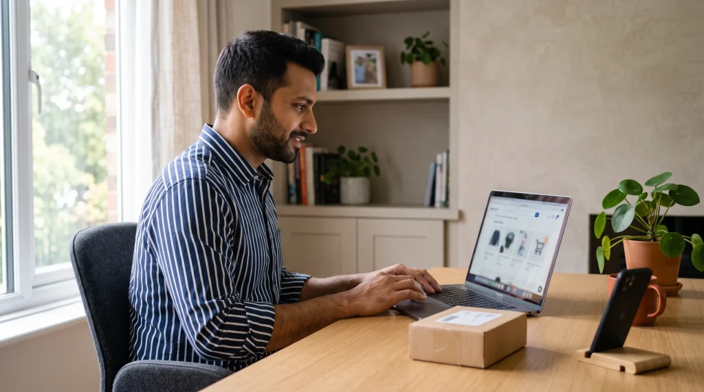 Different persona for diversity · South Asian man · Clean Home Office · focused